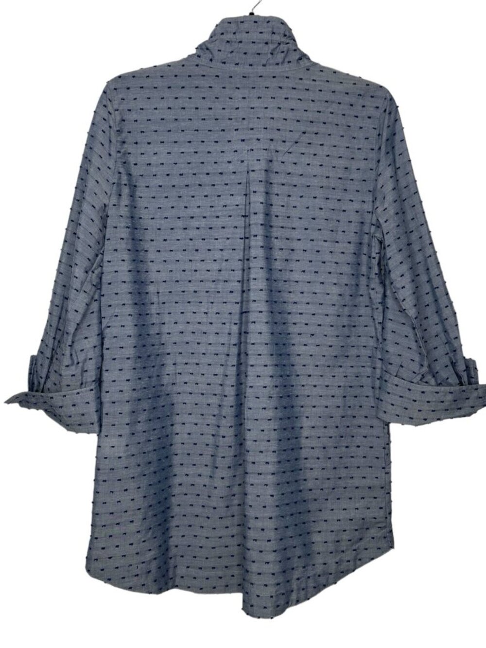 Appleseed's Womens Tunic Size Small Clip-Dot Ruffled Collar 3/4 Sleeve Side Slit - Picture 3 of 6